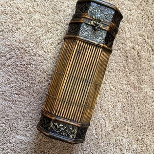 Antique Bamboo Storage Canister 13 1/2 Inches Tall X 4inch Wide.